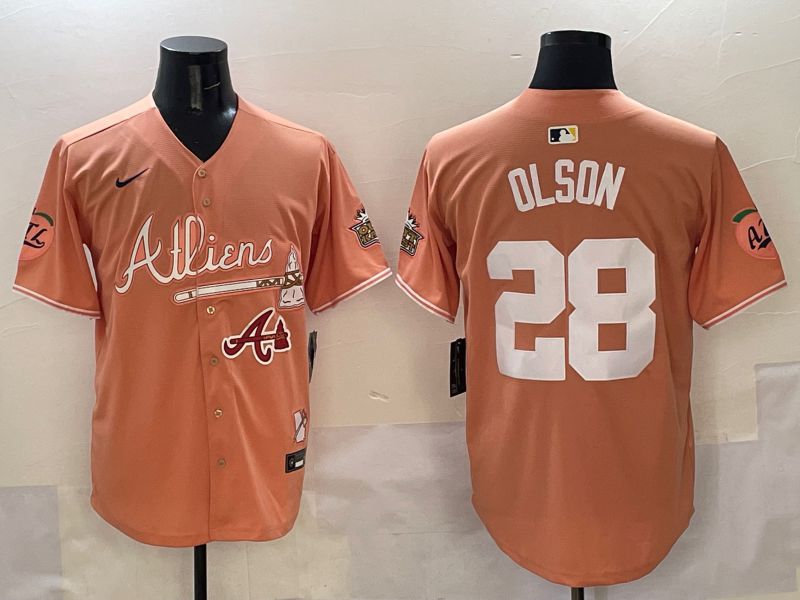 Men Atlanta Braves 28 Olson Orange Five generations Joint Name 2025 Nike MLB Jersey style 9